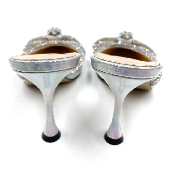 Mach & Mach Crystal Double Bow Mules Silver Iridescent Kitten Heel‎ Sz 37 / 7 - Picture 7 of 11
